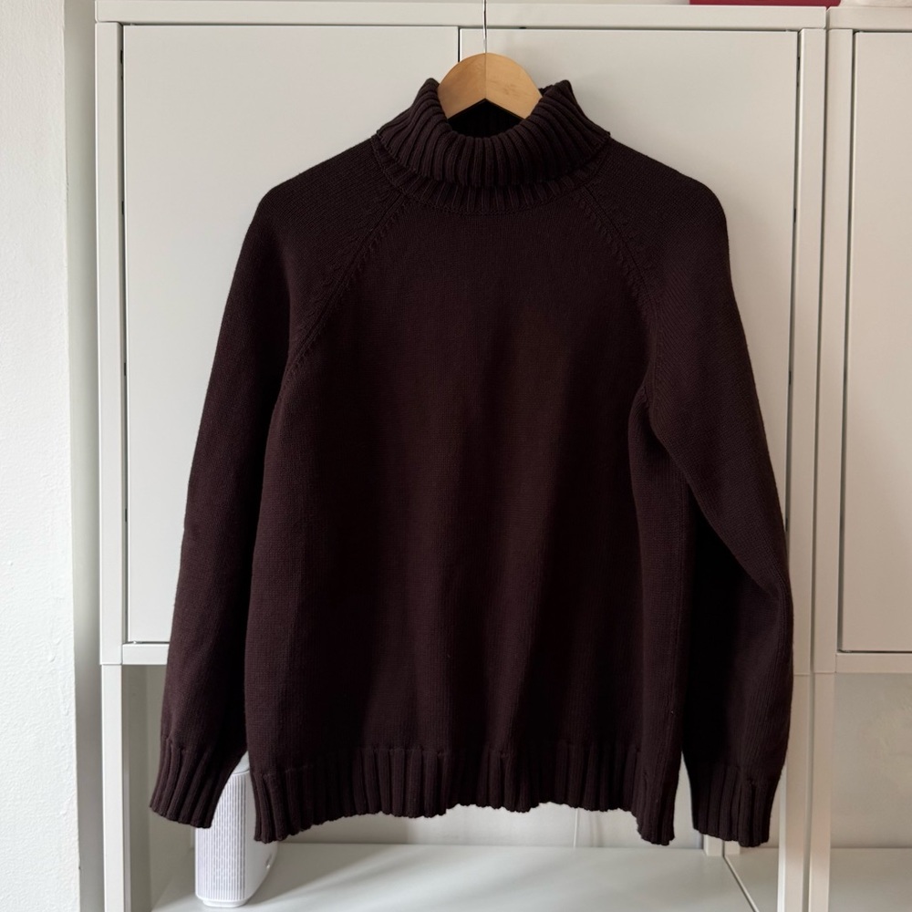 DONNI Cotton Cashmere Turtleneck Sweater in Espresso Brown - Picture 3 of 9